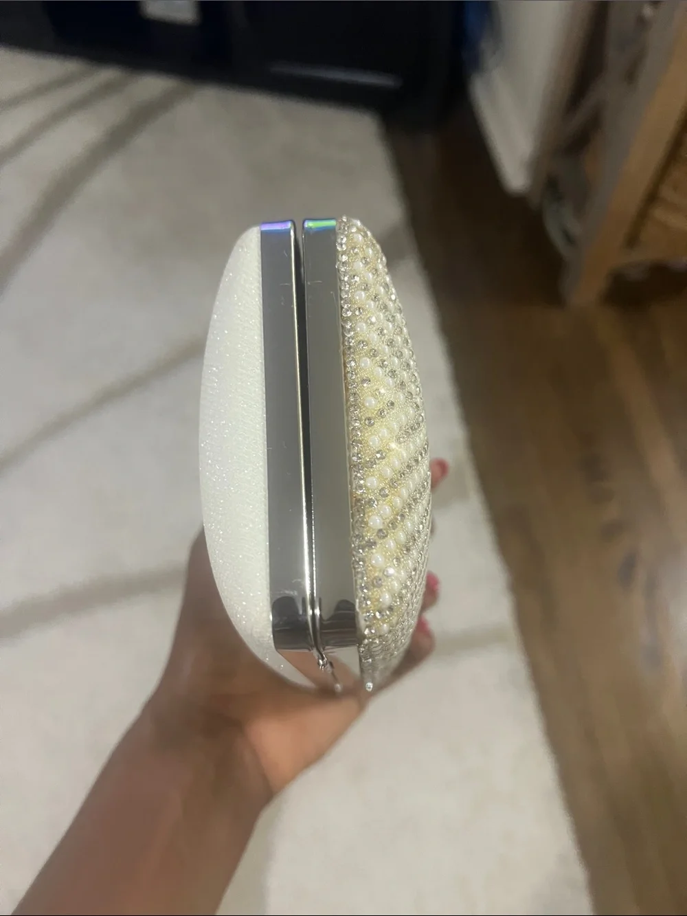David's Bridal White Beaded Pearl & Crystal Evening Clutch